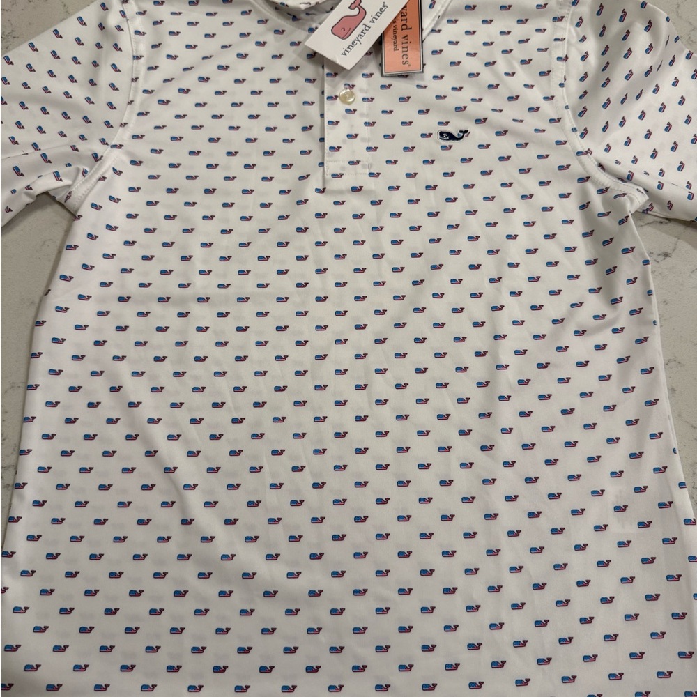 Vineyard Vines Boys American Flag Whale Print Polo Shirt size 7